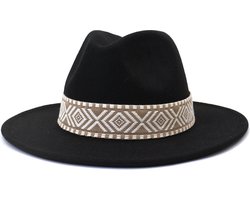 Fedora Hoed - Aztec Zwart | Verstelbaar | 56 - 58 cm | Katoen / Polyester | Fashion Favorite