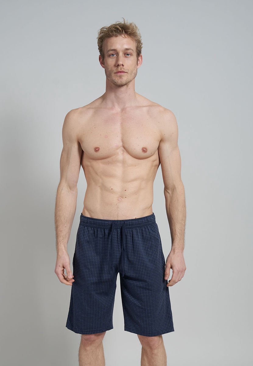 Ceceba heren pyjamabroek kort - blauw pied de poule