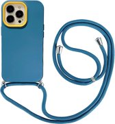 Hoesje geschikt voor iPhone 13 Pro Max - Backcover - Koord - Extra valbescherming - TPU - Donkerblauw
