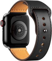 Geschikt voor Apple Watch Bandje Leer Zwart Series 1/2/3/4/5/6/SE/7 42/44/45 mm - iWatch Lederen Sorprese Premium Polsband - Verstelbaar