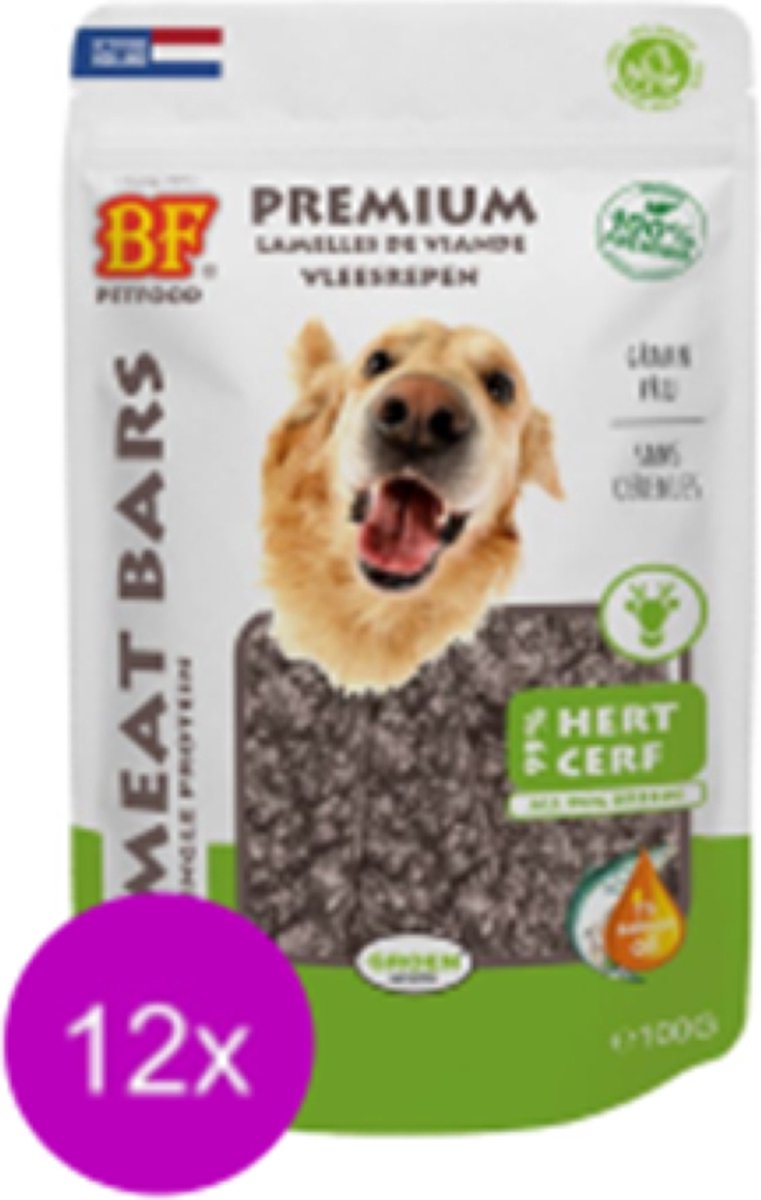 12x Biofood Meat Bars Hert - 100% Mono Proteïne - Hondensnack - 100g