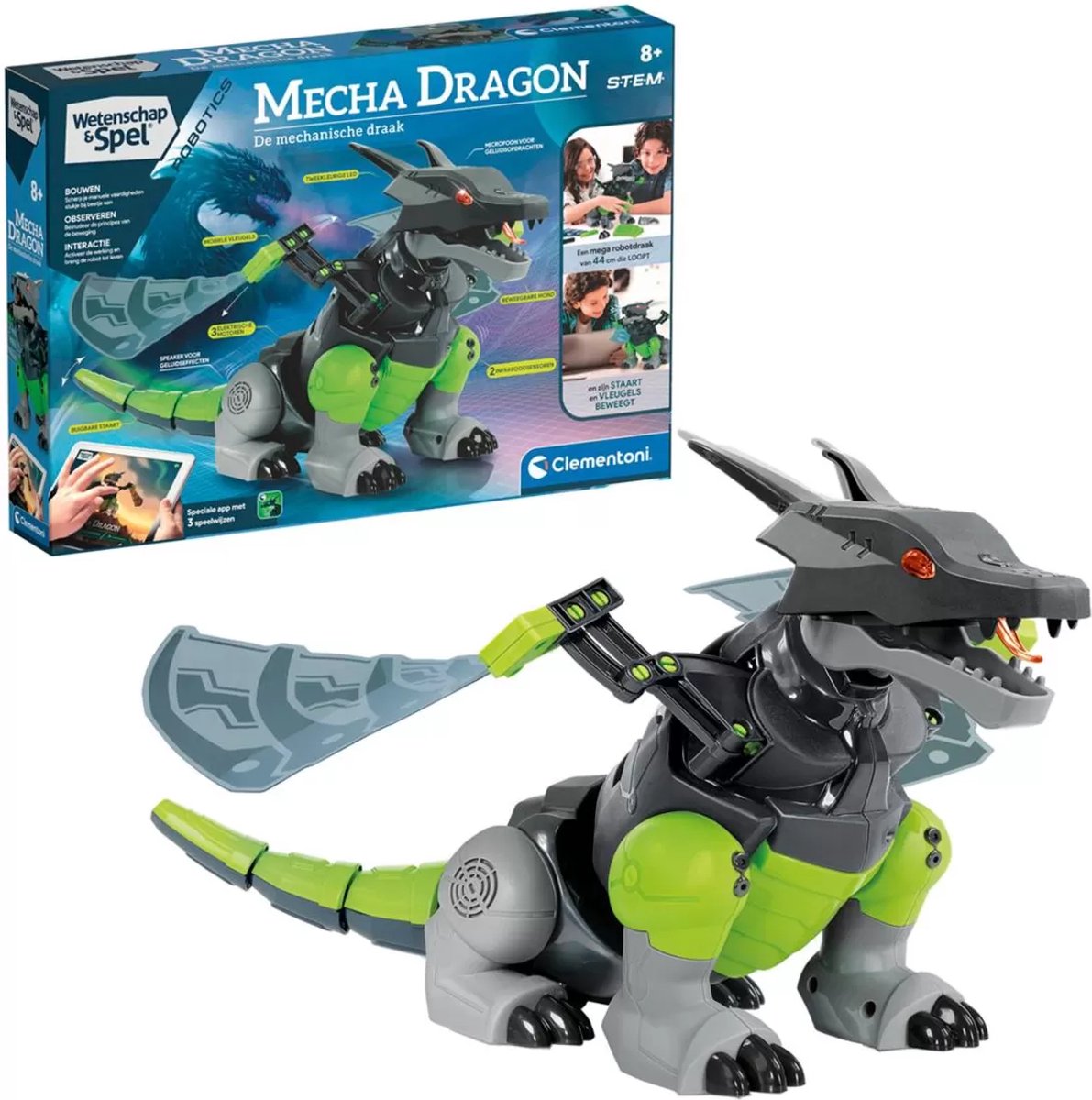 Clementoni Science & Play-Mecha Dragon Robot Robot Wetenschap en Spel, Robotics educatief en interactief spel, meerkleurig, 19170, vanaf 8 jaar, 2 motoren en geïllustreerde handleiding