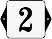 Huisnummerbord klassiek - huisnummer 2 - 16 x 12 cm - wit - schroeven  - nummerbord  - voordeur