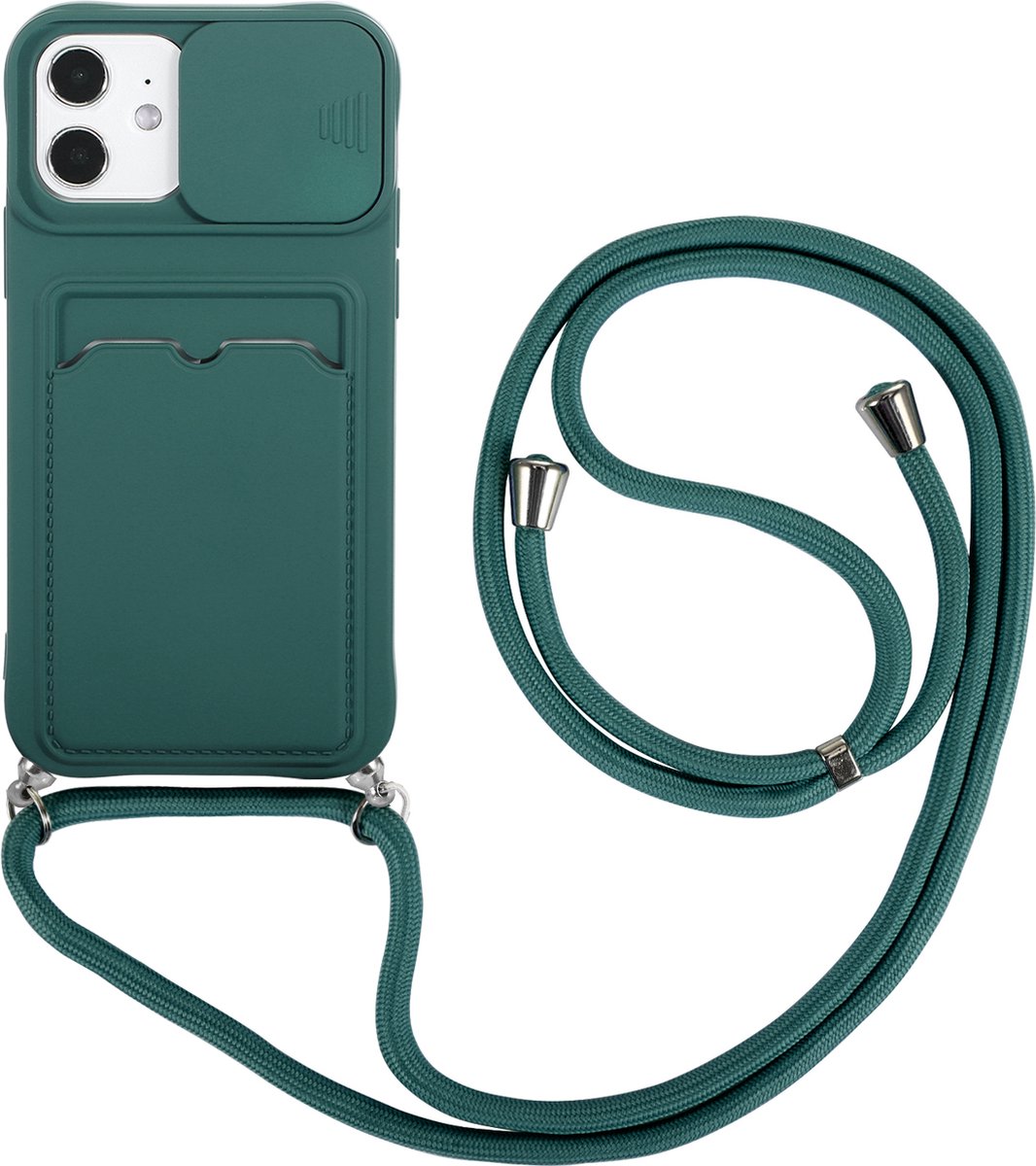 Hoesje geschikt voor iPhone 8 - Backcover - Koord - Pasjeshouder - Portemonnee - TPU - Donkergroen