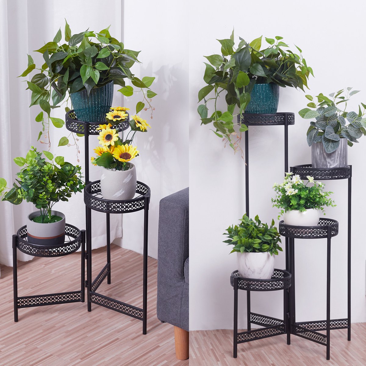 Plantenrek3 Tier Metal Plant Stand Indoor Zwart Tall Bloempot Houder