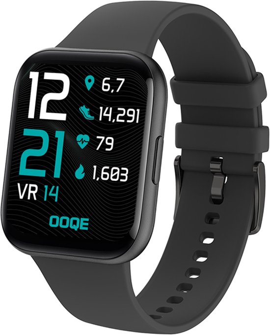 OOQE WATCH PRO 6 - Smartwatch Heren en Dames | Geschikt voor iOS en Android | Full HD | Notificaties | Gezondheidsanalyse | Sportanalyse | GPS koppeling | Music & Call Control | Spelletjes | Ergonomisch | Nederlandstalig | Zwart