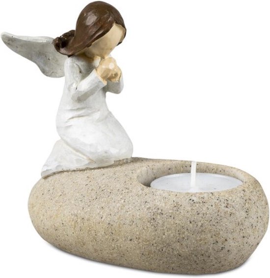 Ange gardien Rosie pour des moments spéciaux - ange gardien en céramique avec photophore 12 x 12 cm - Peint à la main - ange gardien sur pierre - ange commémoratif