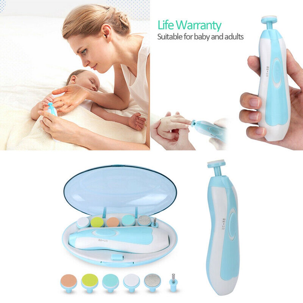 IGOODS Electrische Baby nagelset -  Baby NagelKnipper & Nageltrimmer - veilig en zacht - voor baby en volwassenen - ultra stil (slapend knippen) - draadloos - Blauw thumbnail 2