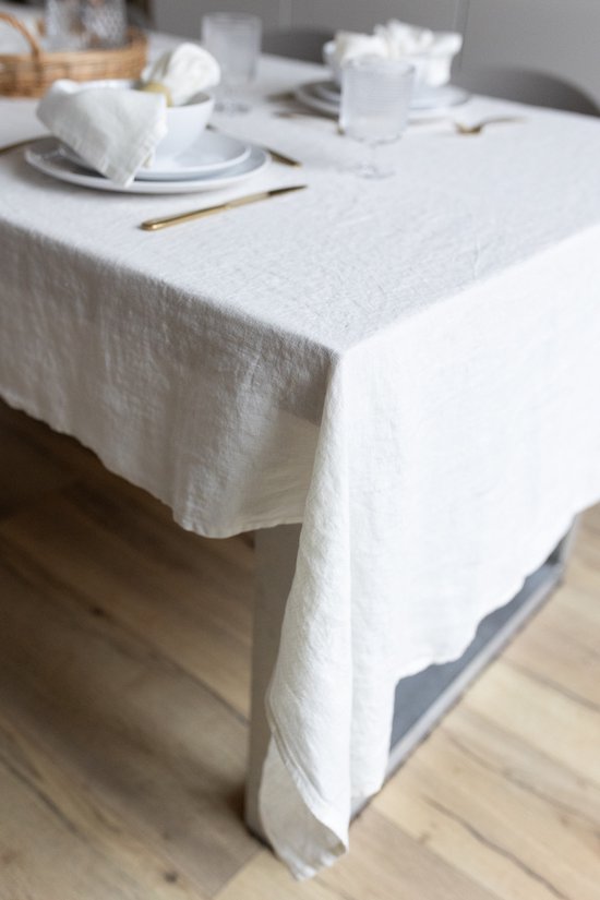 Linnen Label Duurzaam 100% Europees gewassen linnen tafelkleed - 140 300 cm Wit |