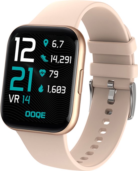 OOQE WATCH PRO 6 - Smartwatch Dames | Geschikt voor Apple, Samsung, iOS en Android | Full HD | Notificaties | Gezondheidsanalyse | Sportanalyse | GPS koppeling | Music & Call Control | Spelletjes | Ergonomisch | Nederlandstalig | Goud