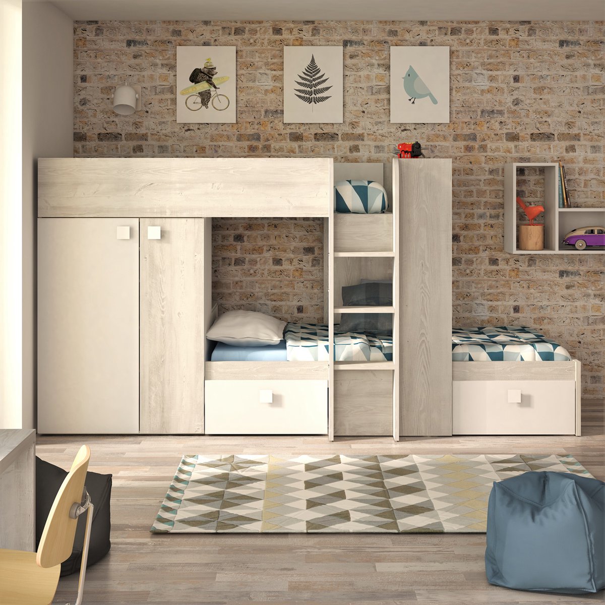Stapelbed Beau (lattenbodem Benedenbed Niet Inbegrepen) - Grenen/wit - Trasman - Stapelbed - Wit - Melamine; Spaanplaat Eenpersoons Stapelbed