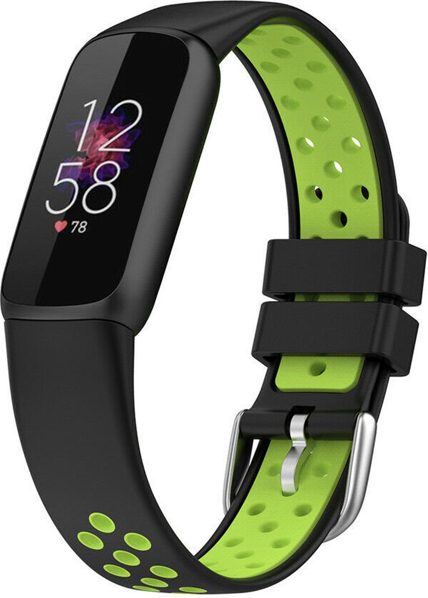 Meerkleuren bandje - zwart-limoengroen, geschikt voor Fitbit Luxe