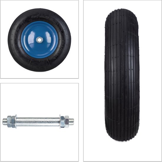 Relaxdays kruiwagenwiel - 4.80/4.00-8 - met as - luchtband - stalen velg - tot 120 kg - zwart-blauw van Relaxdays — afbeelding 3
