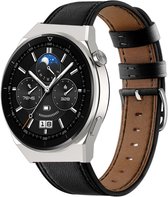 Strap-it Smartwatch bandje leer - geschikt voor Huawei GT / GT 2 / GT 3 / GT 3 Pro 46mm / GT 2 Pro / GT Runner / Watch 3 - Pro - strak zwart