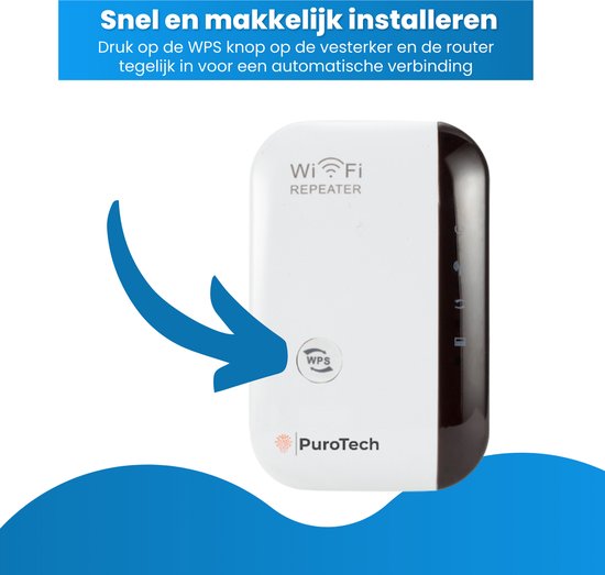 PuroTech Wifi Repeater - Zwart - Wifi Versterker Stopcontact 300Mbps - 2.4  GHz -... | bol.com