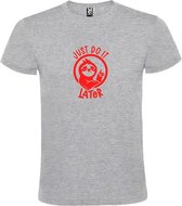 Grijs T shirt met print van " Just Do It Later " print Rood size XXXXL