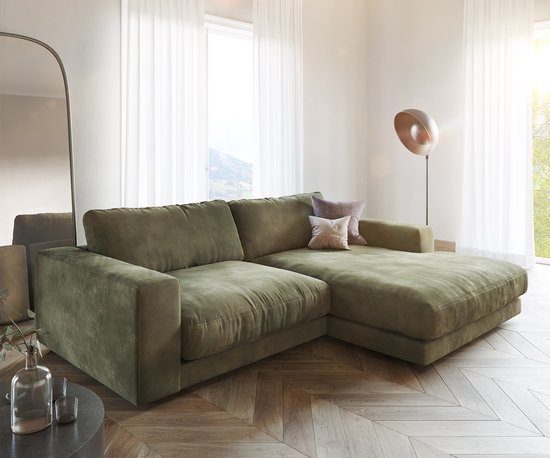 Hoekbank Cubico Fluweel Olijf 250x190 recamiere rechts sofa