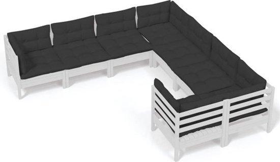 vidaXL - 8-delige - Loungeset - met - kussens - massief - grenenhout - wit