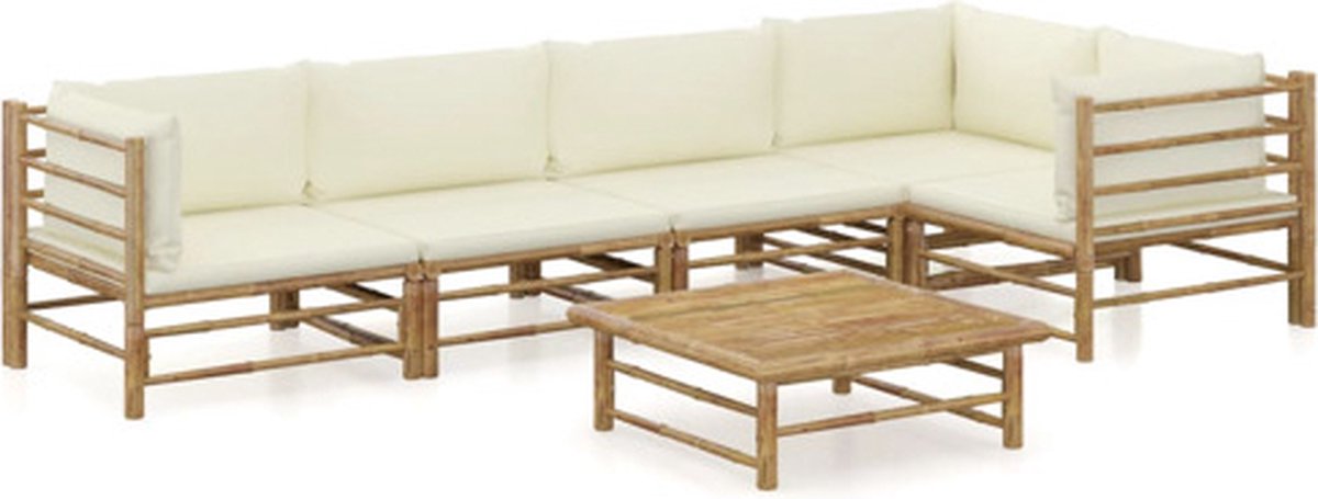 Bol.com vidaXL - 6-delige - Loungeset - met - crèmewitte - kussens - bamboe aanbieding