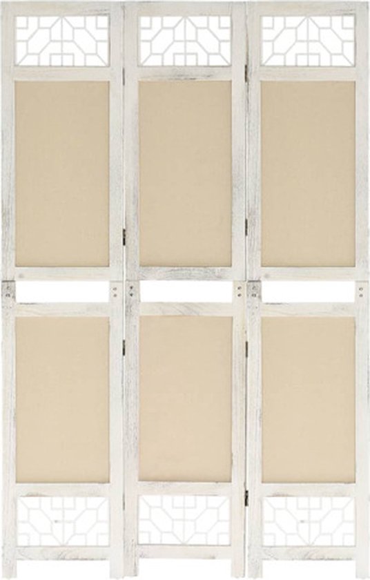 vidaXL - Kamerscherm - met - 3 - panelen - 105x165 - cm - stof - crèmekleurig