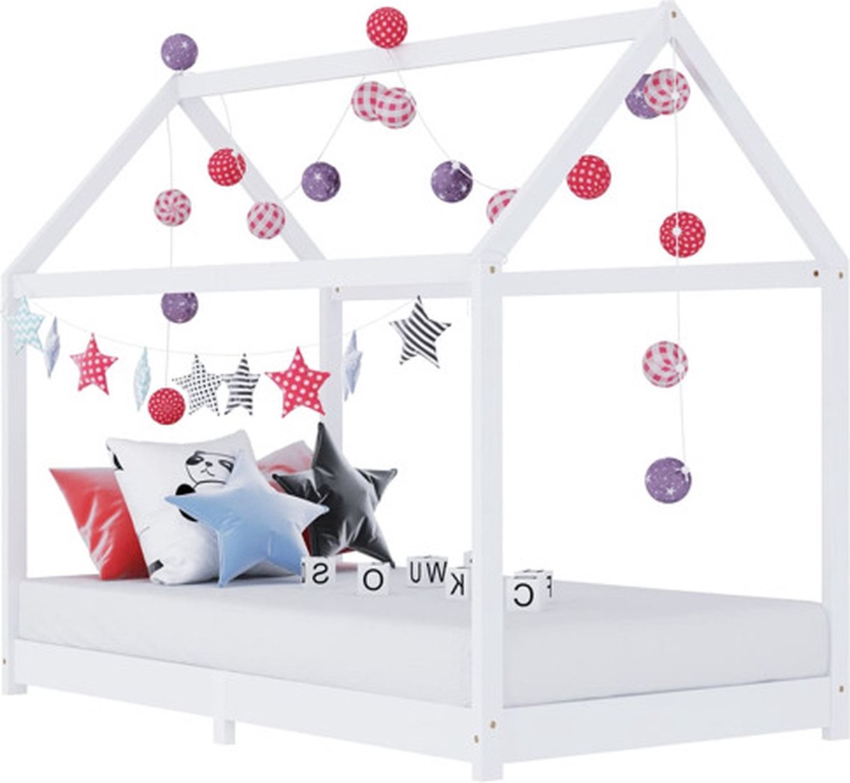 vidaXL Kinderbedframe - massief - grenenhout - wit - 90x200 - cm