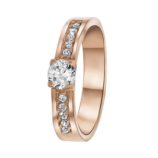 Lucardi Dames Gerecycled stalen roseplated aanzoeksring florence zirkonia - Ring - Staal - Rosékleurig - 18.5 / 58 mm