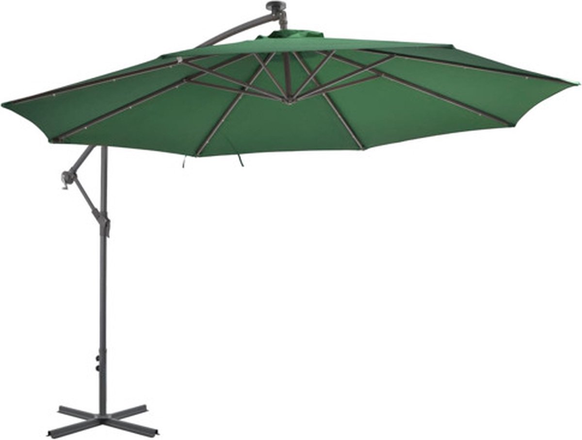 vidaXL Zweefparasol met LED-verlichting en metalen paal 350 cm groen