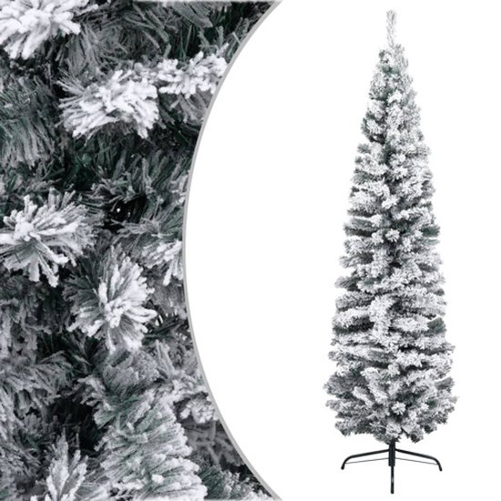 vidaXL - Kunstkerstboom - met - sneeuw - smal - 240 - cm - PVC - groen