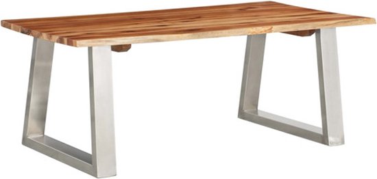Salontafel roestvrij staal en massief gerecycled hout zilver