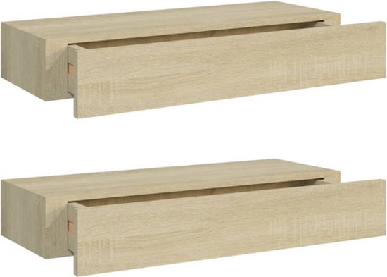 viaXL Étagères murales - 2 pcs - avec tiroir - MDF - Couleur chêne Étagère à tiroirs flottante - Étagère murale - Commode - Espace de rangement - Décorative