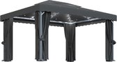 vidaXL - Prieel - met - gordijn - en - LED-lichtslinger - 4x3 - m - antracietkleurig