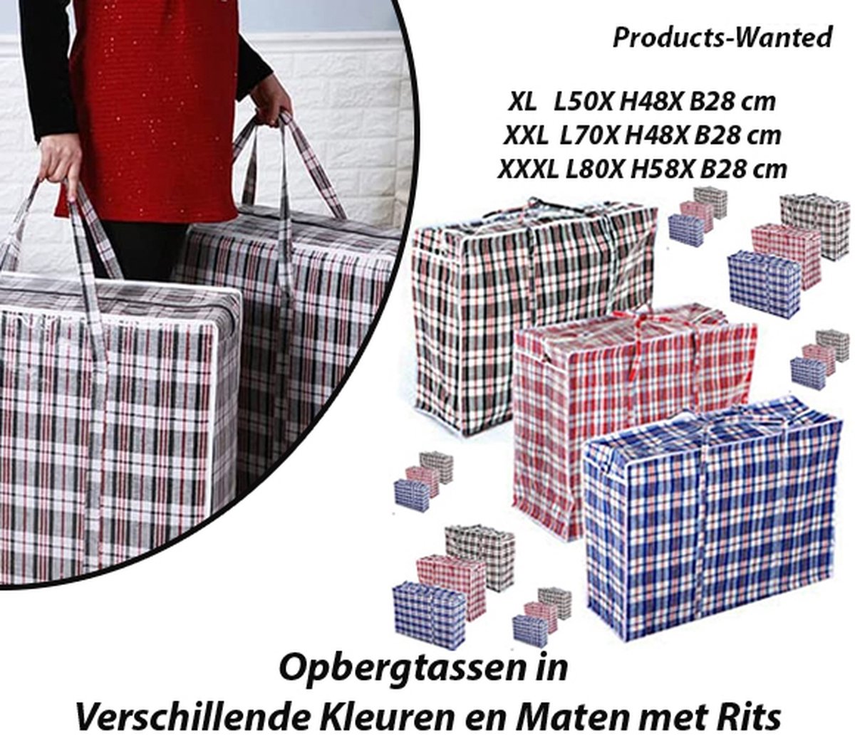 6-Stuks XL Verhuistassen en Reistassen in Verschillende Kleuren met Rits