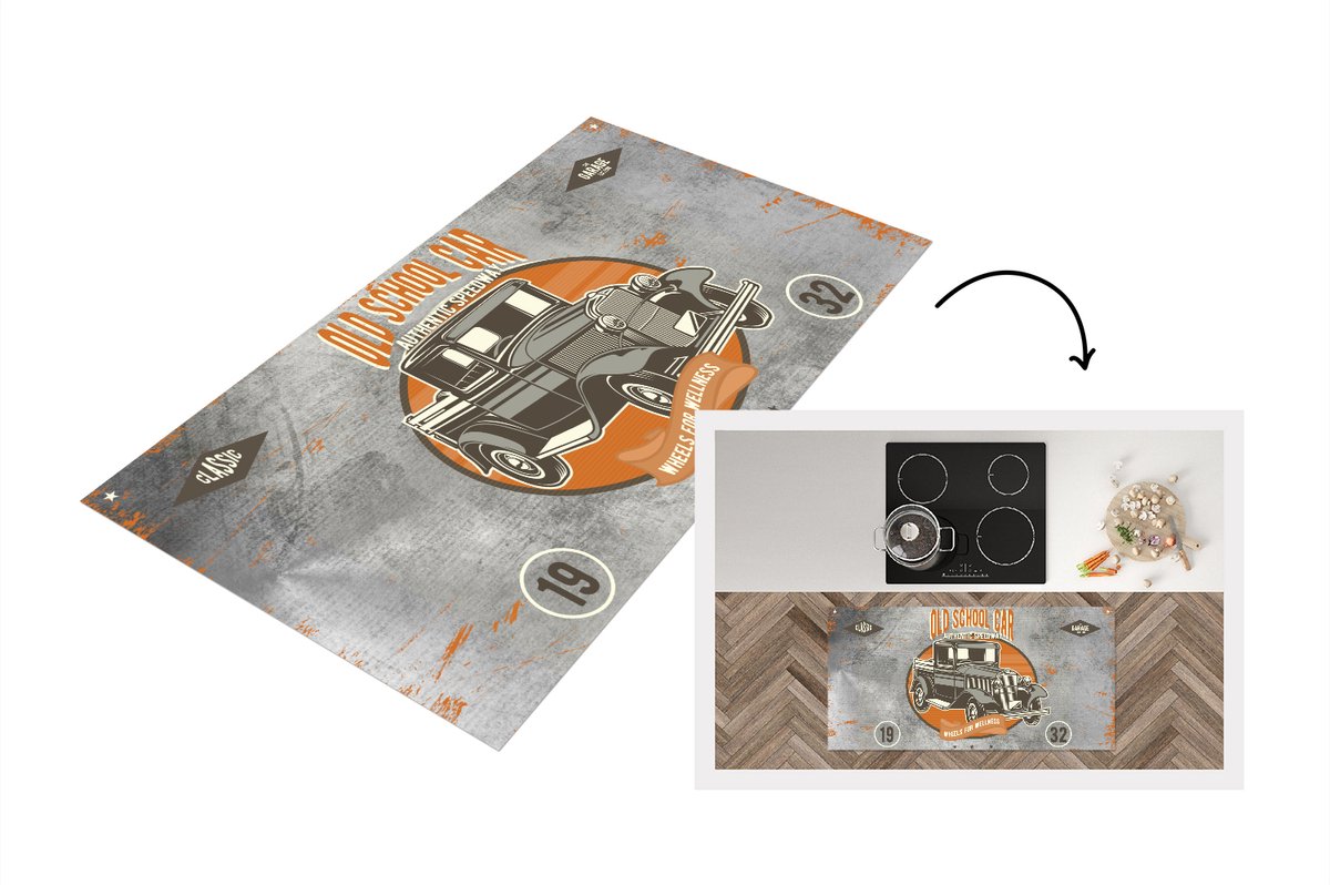 KitchenYeah Keukenloper - Loper keuken - Mancave - Auto - Vintage - Poster - 120x60 cm - Keukenloper vinyl Multicolor