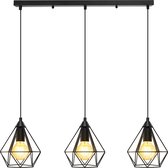 LED Hanglamp - Hangverlichting - Aigi Elsa - E27 Fitting - 3-lichts - Retro - Klassiek - Mat Zwart - Aluminium