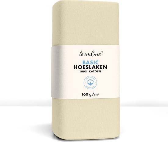 Loom One Hoeslaken – 100% Jersey Katoen – 90x220 cm – tot 40cm matrasdikte– 160 g/m² – Natural / Crème