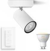 Philips myLiving Kosipo Opbouwspot Wit  - 1 Lichtpunt - Spotjes Opbouw Incl. Philips Hue White Ambiance GU10 & Dimmer - Bluetooth