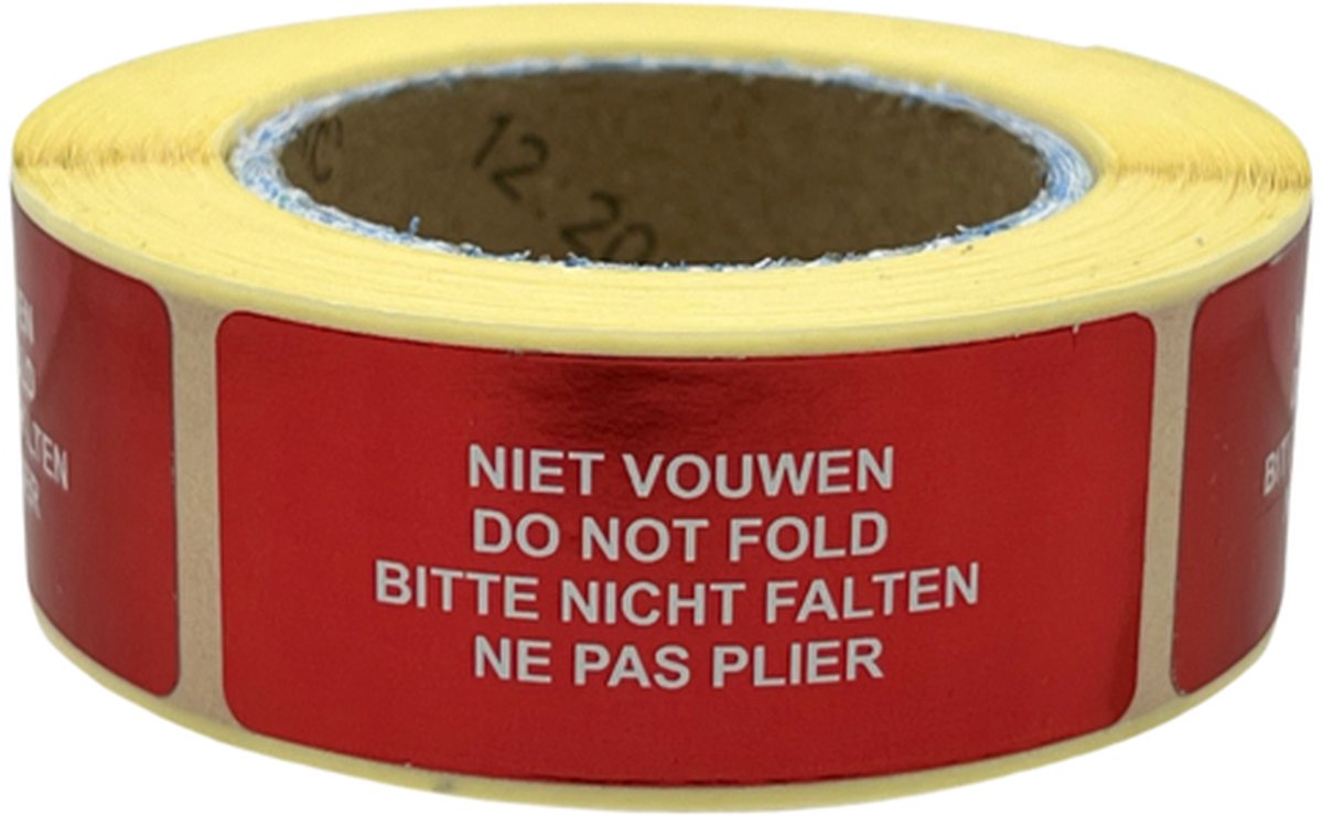 Niet vouwen sticker - 250 Stuks - 4 talen - 21x48mm - Waarschuwings sticker