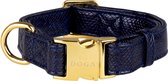 DOGA Hondenhalsband - Halsband - Royal Blue - Blauw - Goud - Vegan leer - maat S - bijpassende riem en dispenser mogelijk