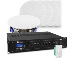 Geluidsinstallatie met Bluetooth, 12x witte inbouw speaker en 100v versterker van Power Dynamics