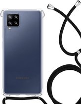 Hoesje Geschikt voor Samsung A12 Hoesje Shockproof Case Siliconen Hoes Met Koord - Transparant