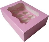 Boîte rose pour 12 mini cupcakes avec fenêtre ornée (25 pièces)