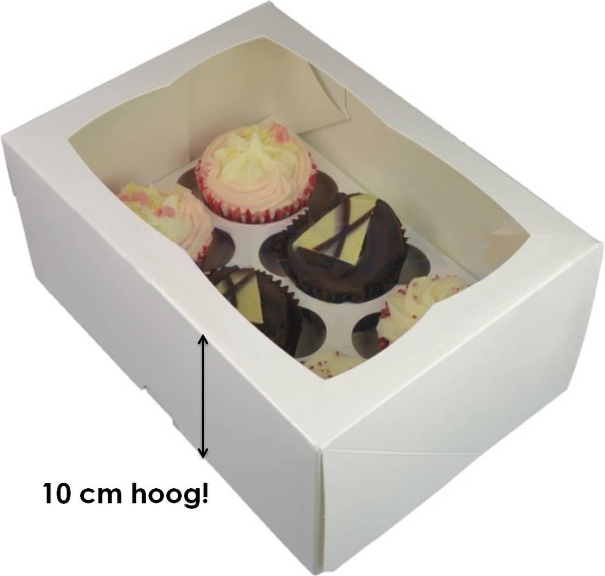 Witte hoge doos voor 6 cupcakes (25 stuks)