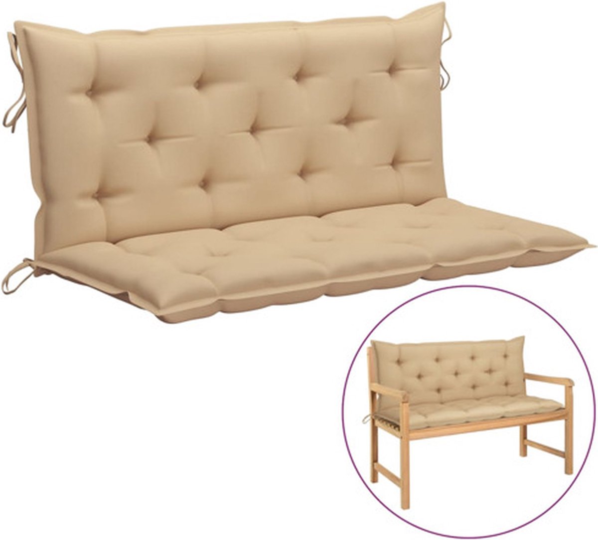 vidaXL - Tuinbankkussen - 120x(50+50)x7 - cm - oxford - stof - beige