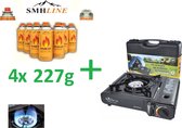 Camping kooktoestel -Gasbranders- Draagbaar Gasfornuis- INCLUSIEF 4x Gas Flessen en KOFFER