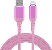 USB A naar Lightning kabel - 2.0 - Apple MFI gecertificeerd - Nylon mantel - Roze - 0.5 meter - Allteq