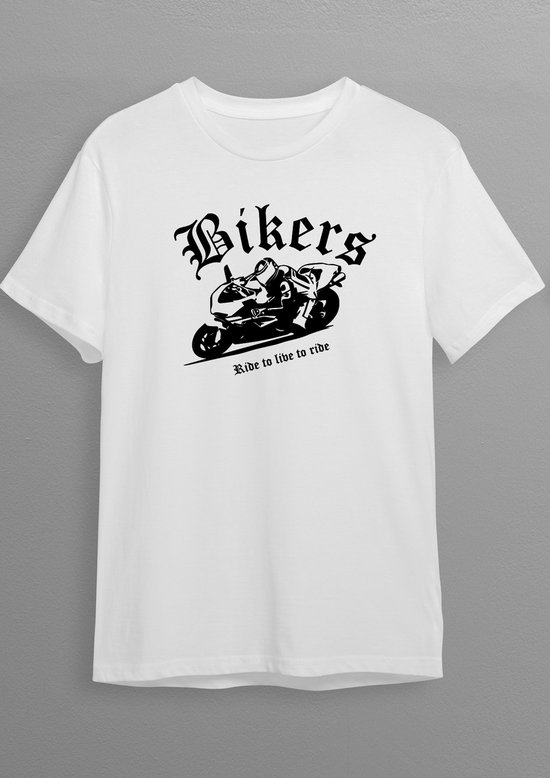 Race Bike | Bikershirt | Wit T-shirt | Zwarte opdruk | XXL