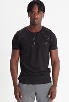 SCR. Shafir T-shirt Heren met Print - Subtiele print - Ronde hals - Regular fit - XL -Zwart