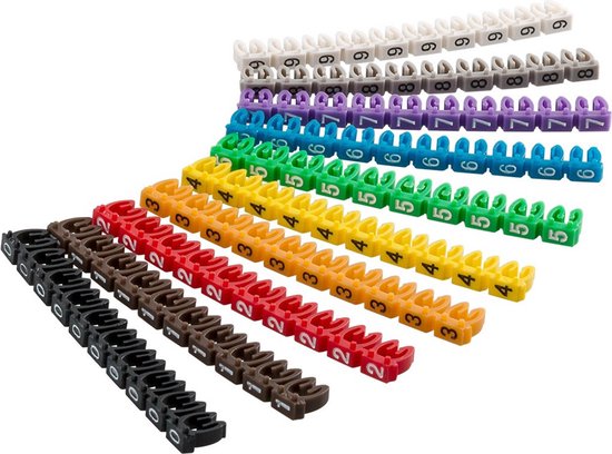Goobay markeerclips (0-9) voor kabels - 2,8 - 4,6 mm - 100 stuks / diverse kleuren