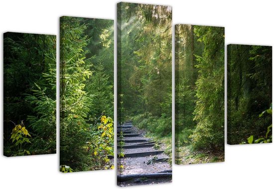 Trend24 - Canvas Schilderij - Pad In Het Groene Bos - Vijfluik - Landschappen - 200x100x2 cm - Groen