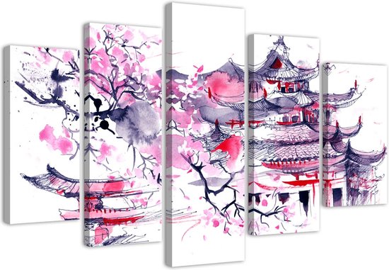 Trend24 - Canvas Schilderij - Japans Landschap - Vijfluik - Landschappen - 100x70x2 cm - Paars